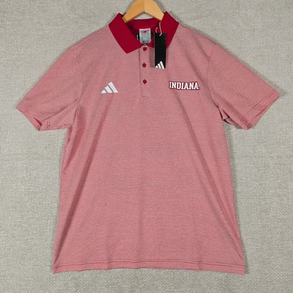 Adidas Indiana Hoosiers Mens Large Red White Striped Ottoman Polo Shirt JV8350